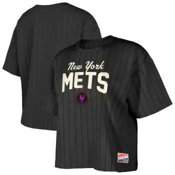 Women's New York Mets New Era Black City Connect Multiplier Pinstripe Cropped T-Shirt Women's New York Mets New Era Black City Connect Multiplier Pinstripe Cropped T-Shirt