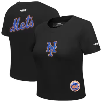 Women's New York Mets Pro Standard Black Game Day Classics Baby Doll Cropped T-Shirt Women's New York Mets Pro Standard Black Game Day Classics Baby Doll Cropped T-Shirt