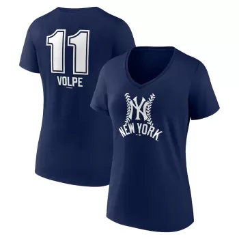 Women's New York Yankees Anthony Volpe Navy Fastball Player Name & Number V-Neck T-Shirt Women's New York Yankees Anthony Volpe Navy Fastball Player Name & Number V-Neck T-Shirt
