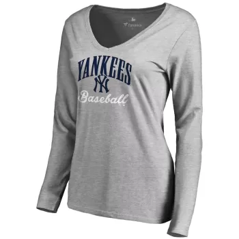 Women's New York Yankees Ash Victory Script Long Sleeve T-Shirt Women's New York Yankees Ash Victory Script Long Sleeve T-Shirt