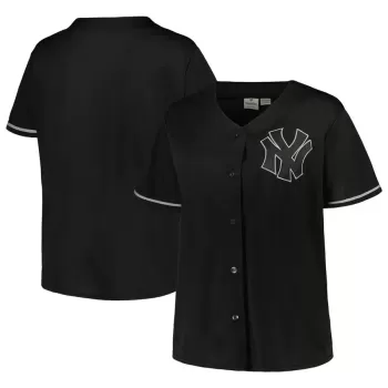Women's New York Yankees Black/Navy Plus Size Pop Fashion Button-Up Jersey Women's New York Yankees Black/Navy Plus Size Pop Fashion Button-Up Jersey