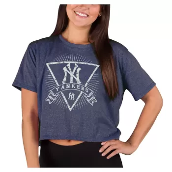 Women's New York Yankees Concepts Sport Heather Navy Distressed Quest Boxy Cropped T-Shirt Women's New York Yankees Concepts Sport Heather Navy Distressed Quest Boxy Cropped T-Shirt