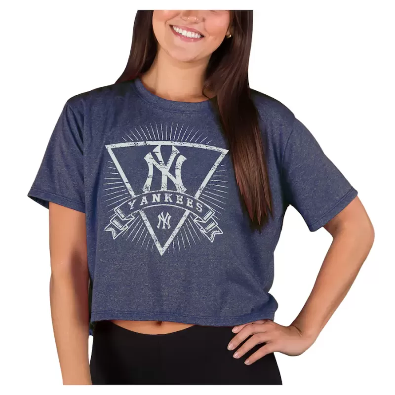 Women's New York Yankees Concepts Sport Heather Navy Distressed Quest Boxy Cropped T-Shirt Women's New York Yankees Concepts Sport Heather Navy Distressed Quest Boxy Cropped T-Shirt