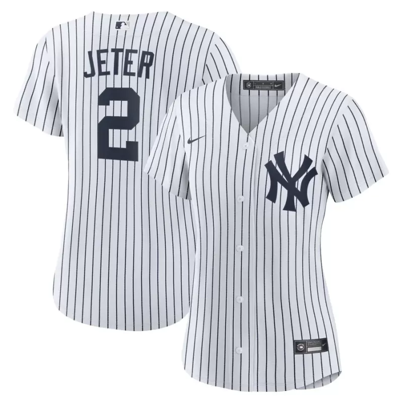 Women's New York Yankees Derek Jeter Nike White/Navy Home Replica Player Name Jersey Women's New York Yankees Derek Jeter Nike White/Navy Home Replica Player Name Jersey
