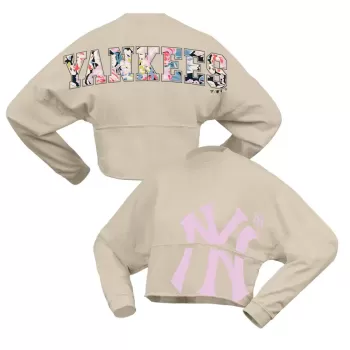 Women's New York Yankees Fanatics Cream Floral Preppy Cropped Long Sleeve T-Shirt Women's New York Yankees Fanatics Cream Floral Preppy Cropped Long Sleeve T-Shirt
