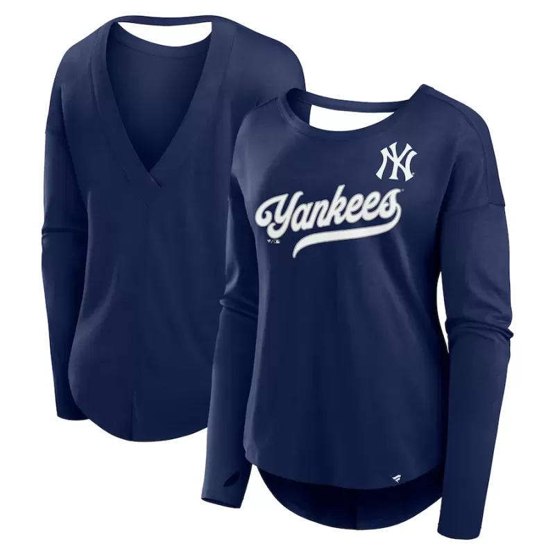 Women's New York Yankees Fanatics Navy Core Boat Neck Long Sleeve T-Shirt