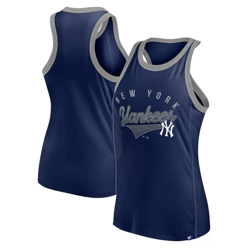 Women's New York Yankees Fanatics Navy Tailsweep Fashion Racerback Rhinestone Tank Top