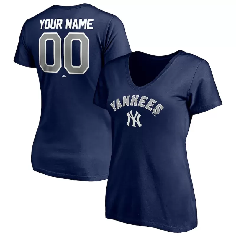Women's New York Yankees Navy Personalized Winning Streak Name & Number V-Neck T-Shirt Women's New York Yankees Navy Personalized Winning Streak Name & Number V-Neck T-Shirt