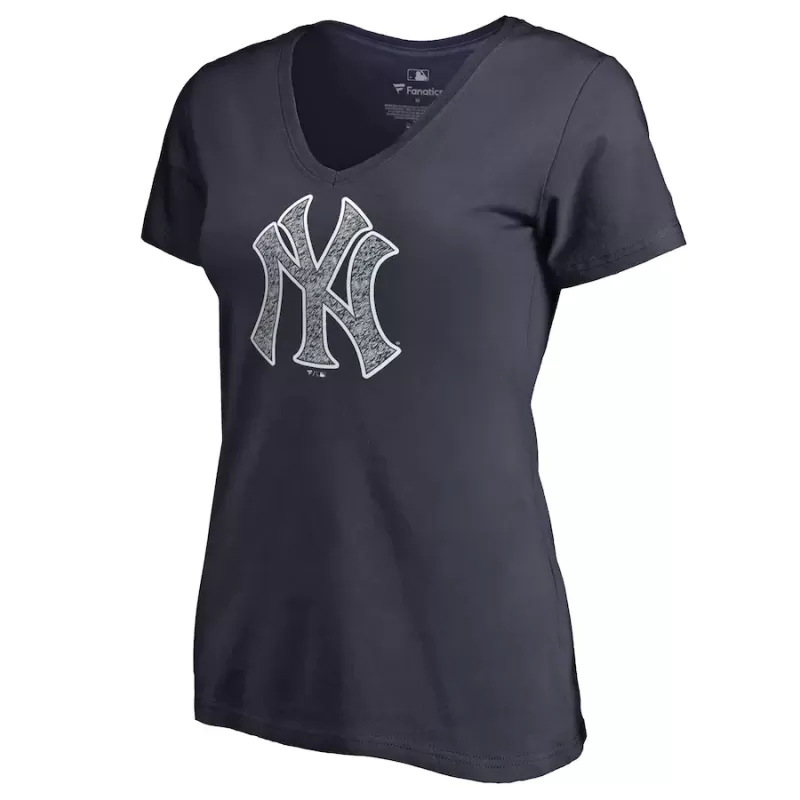 Women's New York Yankees Navy Static Logo V-Neck T-Shirt Women's New York Yankees Navy Static Logo V-Neck T-Shirt