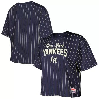 Women's New York Yankees New Era Navy Cooperstown Collection Multiplier Pinstripe Cropped T-Shirt Women's New York Yankees New Era Navy Cooperstown Collection Multiplier Pinstripe Cropped T-Shirt