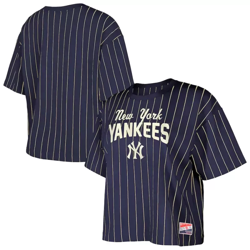 Women's New York Yankees New Era Navy Cooperstown Collection Multiplier Pinstripe Cropped T-Shirt Women's New York Yankees New Era Navy Cooperstown Collection Multiplier Pinstripe Cropped T-Shirt