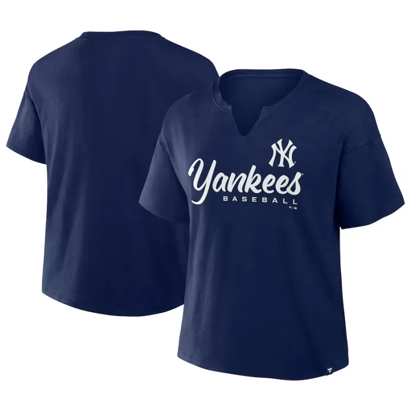 Women's New York Yankees Profile Navy Plus Size Wordmark Notch Neck T-Shirt Women's New York Yankees Profile Navy Plus Size Wordmark Notch Neck T-Shirt