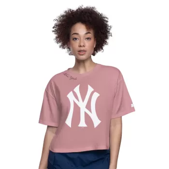 Women's New York Yankees Starter Pink Play the Ball Boxy Cropped T-Shirt Women's New York Yankees Starter Pink Play the Ball Boxy Cropped T-Shirt