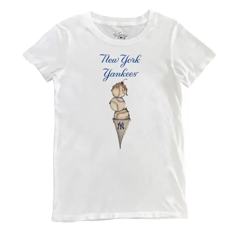 Women's New York Yankees Tiny Turnip White Triple Scoop T-Shirt