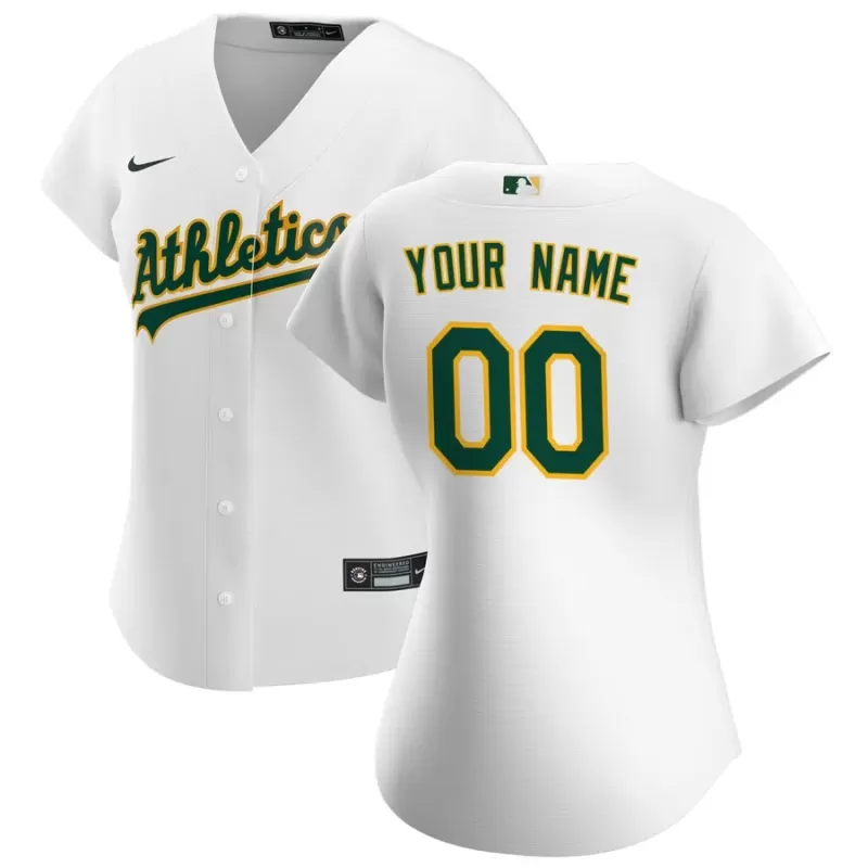 Women's Oakland Athletics Nike White Home Replica Custom Jersey Women's Oakland Athletics Nike White Home Replica Custom Jersey