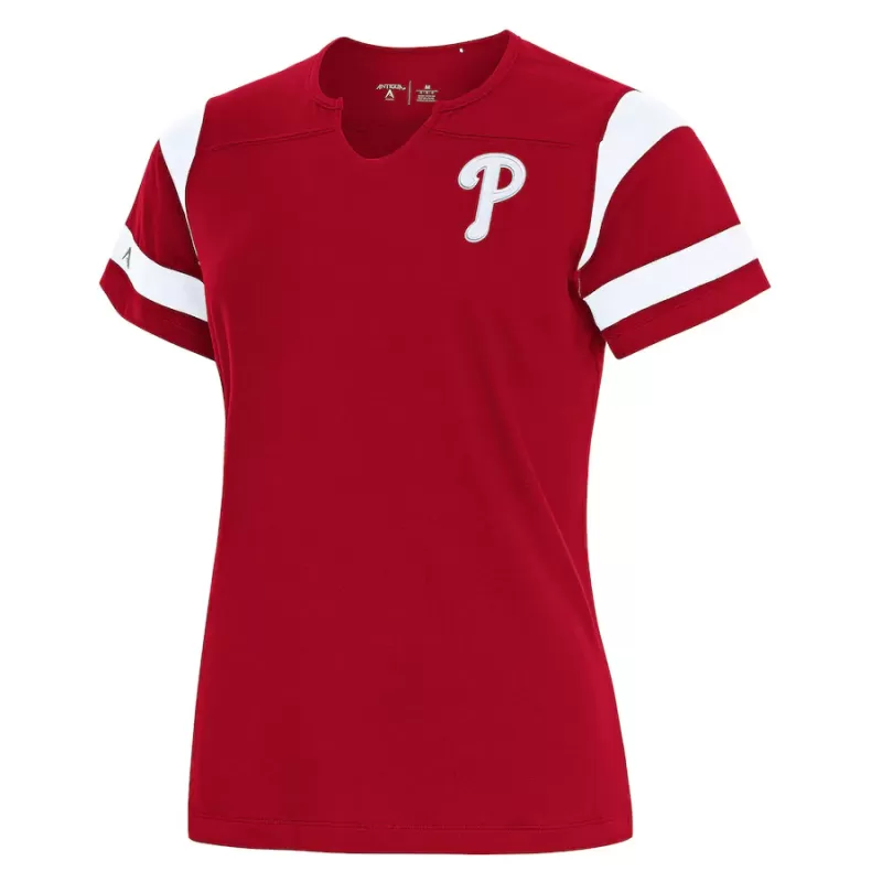 Women's Philadelphia Phillies Antigua Red Encounter Notch Neck Top Women's Philadelphia Phillies Antigua Red Encounter Notch Neck Top