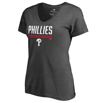 Women's Philadelphia Phillies Ash Win Stripe V-Neck T-Shirt Women's Philadelphia Phillies Ash Win Stripe V-Neck T-Shirt