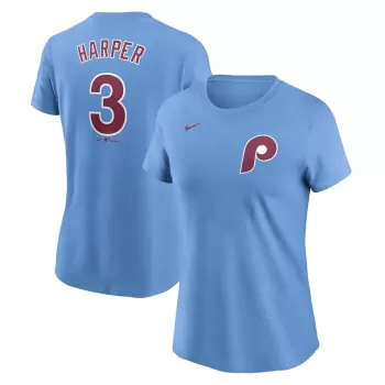 Women's Philadelphia Phillies Bryce Harper Nike Light Blue Fuse Name & Number T-Shirt Women's Philadelphia Phillies Bryce Harper Nike Light Blue Fuse Name & Number T-Shirt