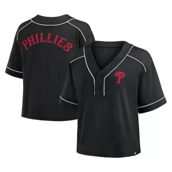 Women's Philadelphia Phillies Fanatics Black Oversized Champ Game Cropped V-Neck T-Shirt