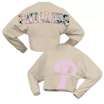 Women's Philadelphia Phillies Fanatics Cream Floral Preppy Cropped Long Sleeve T-Shirt