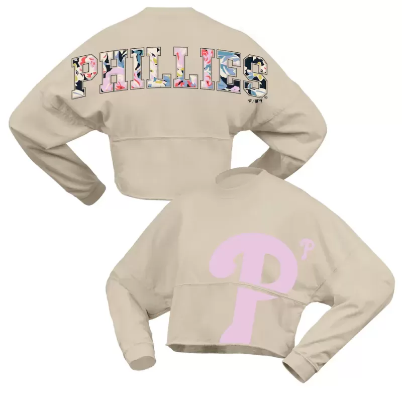Women's Philadelphia Phillies Fanatics Cream Floral Preppy Cropped Long Sleeve T-Shirt Women's Philadelphia Phillies Fanatics Cream Floral Preppy Cropped Long Sleeve T-Shirt