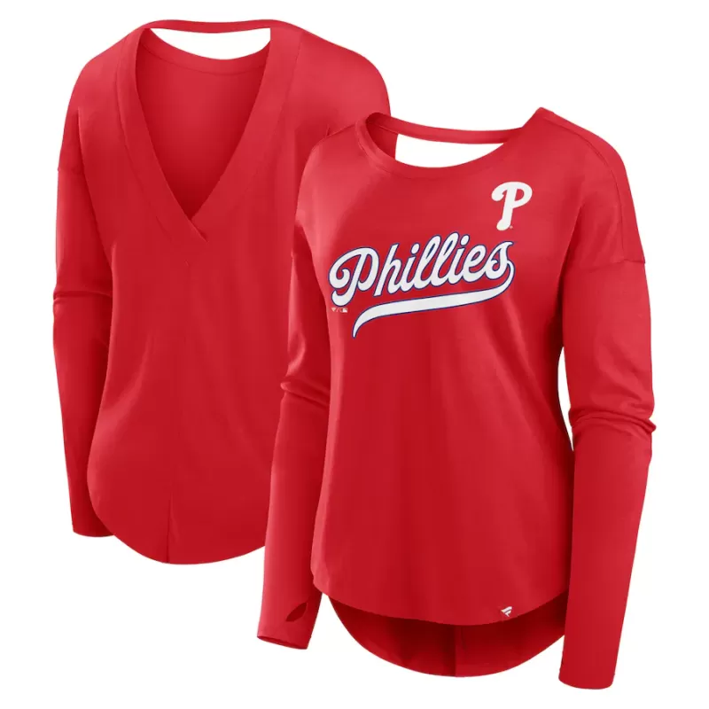 Women's Philadelphia Phillies Fanatics Red Core Boat Neck Long Sleeve T-Shirt
