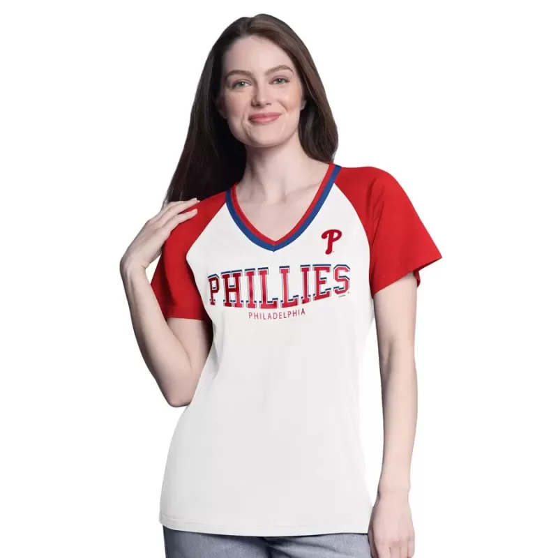Women's Philadelphia Phillies G-III 4Her by Carl Banks White/Red Ball Park Raglan V-Neck T-Shirt Women's Philadelphia Phillies G-III 4Her by Carl Banks White/Red Ball Park Raglan V-Neck T-Shirt