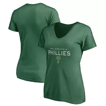 Women's Philadelphia Phillies Green Team Logo Celtic Knot V-Neck T-Shirt