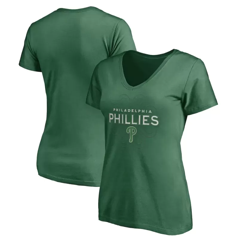 Women's Philadelphia Phillies Green Team Logo Celtic Knot V-Neck T-Shirt