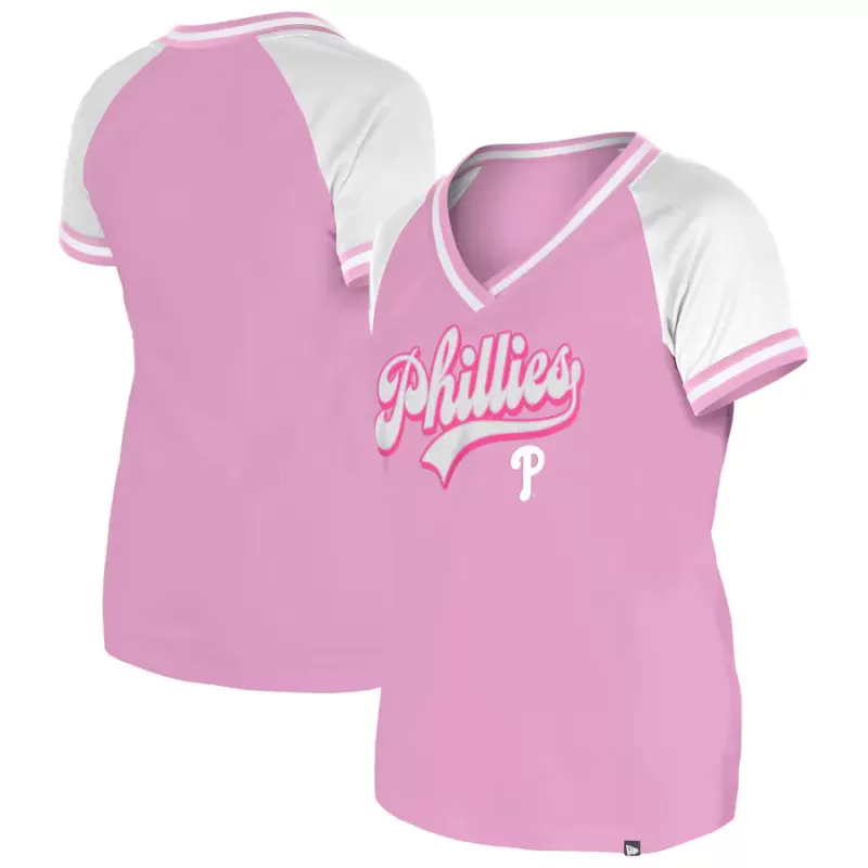 Women's Philadelphia Phillies New Era Light Pink Gameday V-Neck T-Shirt Women's Philadelphia Phillies New Era Light Pink Gameday V-Neck T-Shirt