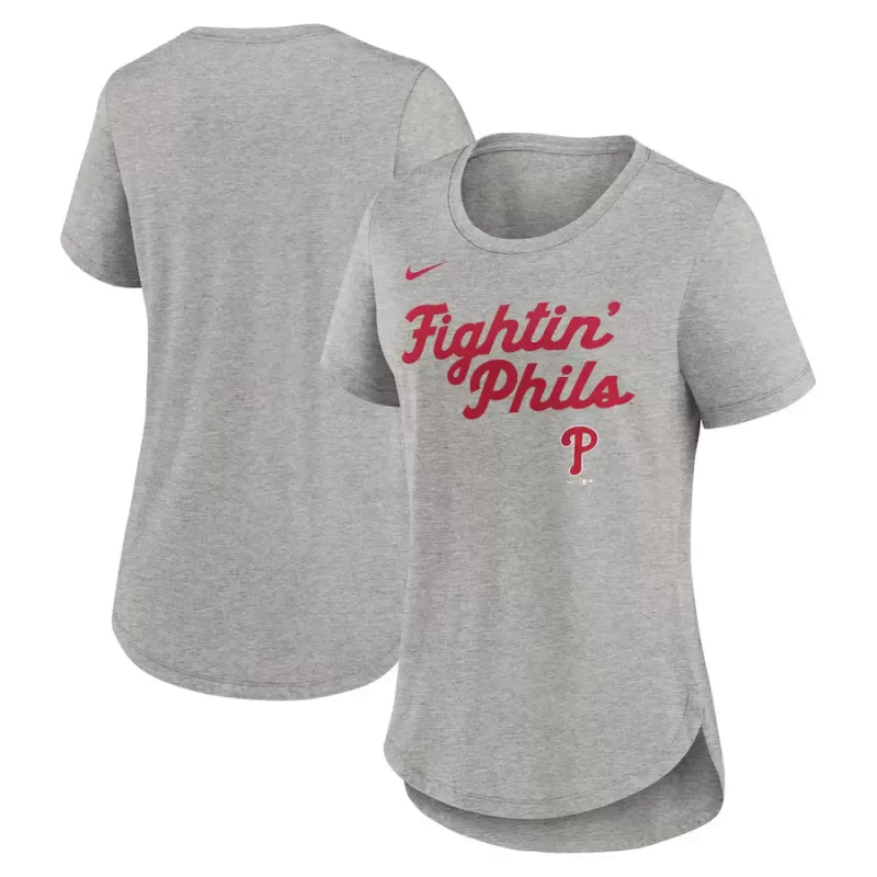 Women's Philadelphia Phillies Nike Heather Gray Script Tri-Blend T-Shirt Women's Philadelphia Phillies Nike Heather Gray Script Tri-Blend T-Shirt