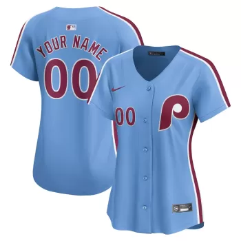 Women's Philadelphia Phillies Nike Light Blue Alternate Limited Custom Jersey Women's Philadelphia Phillies Nike Light Blue Alternate Limited Custom Jersey