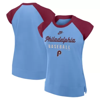 Women's Philadelphia Phillies Nike Light Blue/Burgundy Cooperstown Collection Raglan Performance T-Shirt