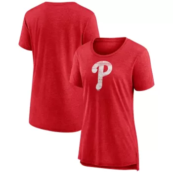 Women's Philadelphia Phillies Red Weathered Official Logo Tri-Blend T-Shirt