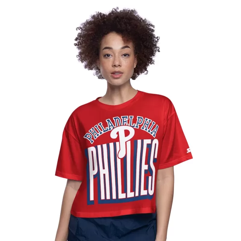 Women's Philadelphia Phillies Starter Red Play the Ball Boxy Cropped T-Shirt Women's Philadelphia Phillies Starter Red Play the Ball Boxy Cropped T-Shirt