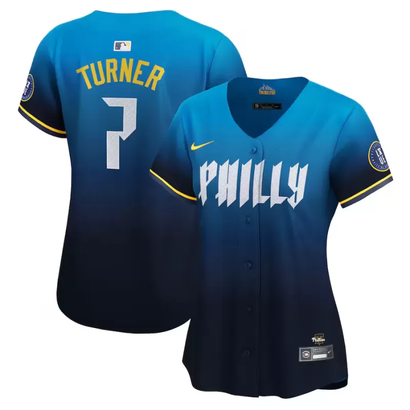 Women's Philadelphia Phillies Trea Turner Nike Blue 2024 City Connect Limited Player Jersey Women's Philadelphia Phillies Trea Turner Nike Blue 2024 City Connect Limited Player Jersey