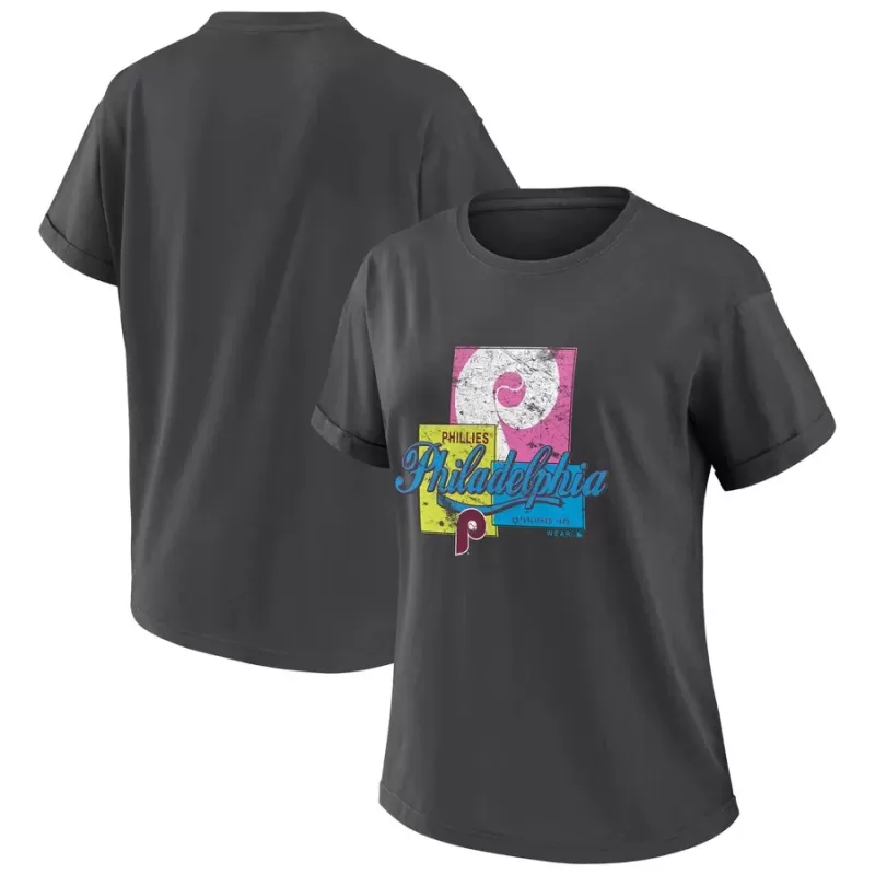Women's Philadelphia Phillies WEAR by Erin Andrews Charcoal Domestic Box Color Boyfriend T-Shirt Women's Philadelphia Phillies WEAR by Erin Andrews Charcoal Domestic Box Color Boyfriend T-Shirt