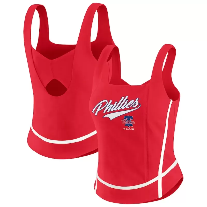 Women's Philadelphia Phillies WEAR by Erin Andrews Red Square Neck Tank Top Women's Philadelphia Phillies WEAR by Erin Andrews Red Square Neck Tank Top
