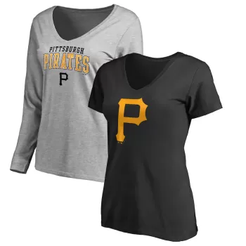 Women's Pittsburgh Pirates Fanatics Black/Heather Gray Short & Long Sleeve T-Shirt Combo Pack Women's Pittsburgh Pirates Fanatics Black/Heather Gray Short & Long Sleeve T-Shirt Combo Pack