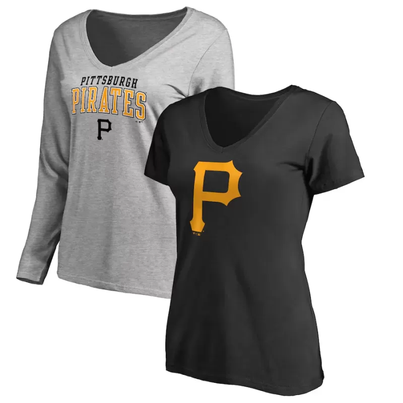 Women's Pittsburgh Pirates Fanatics Black/Heather Gray Short & Long Sleeve T-Shirt Combo Pack Women's Pittsburgh Pirates Fanatics Black/Heather Gray Short & Long Sleeve T-Shirt Combo Pack