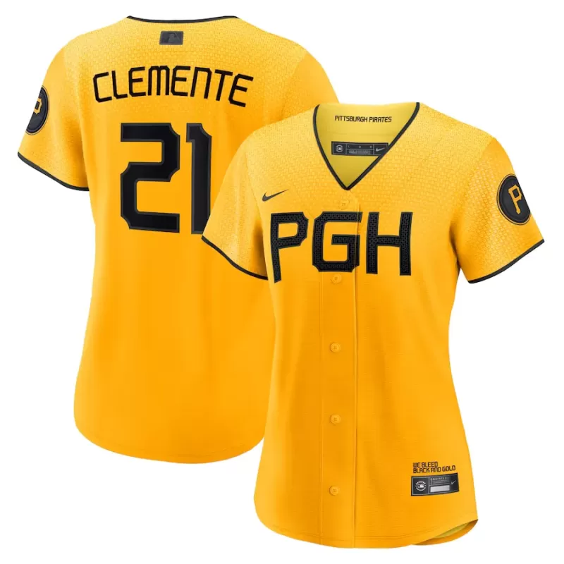 Women's Pittsburgh Pirates Roberto Clemente Nike Gold City Connect Replica Player Jersey Women's Pittsburgh Pirates Roberto Clemente Nike Gold City Connect Replica Player Jersey
