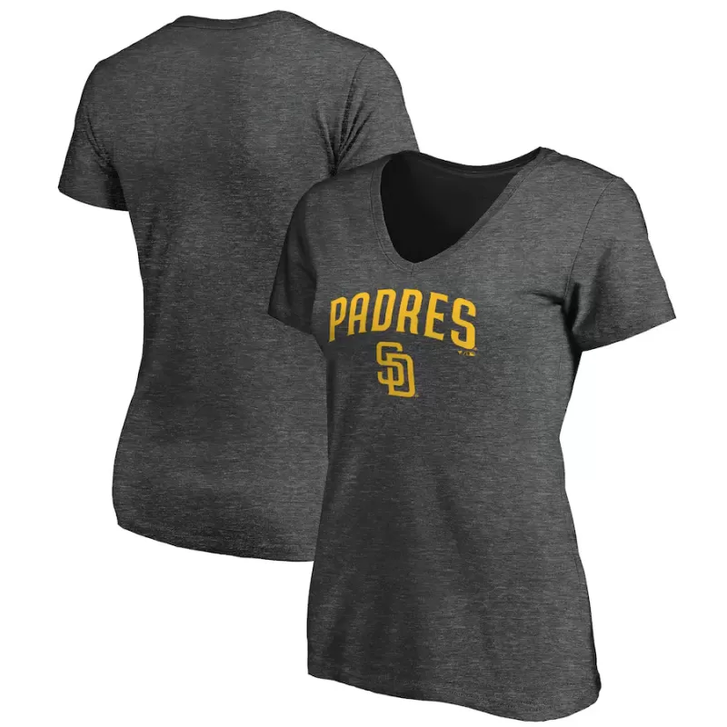 Women's San Diego Padres Charcoal Core Team Lock Up Wordmark V-Neck T-Shirt Women's San Diego Padres Charcoal Core Team Lock Up Wordmark V-Neck T-Shirt