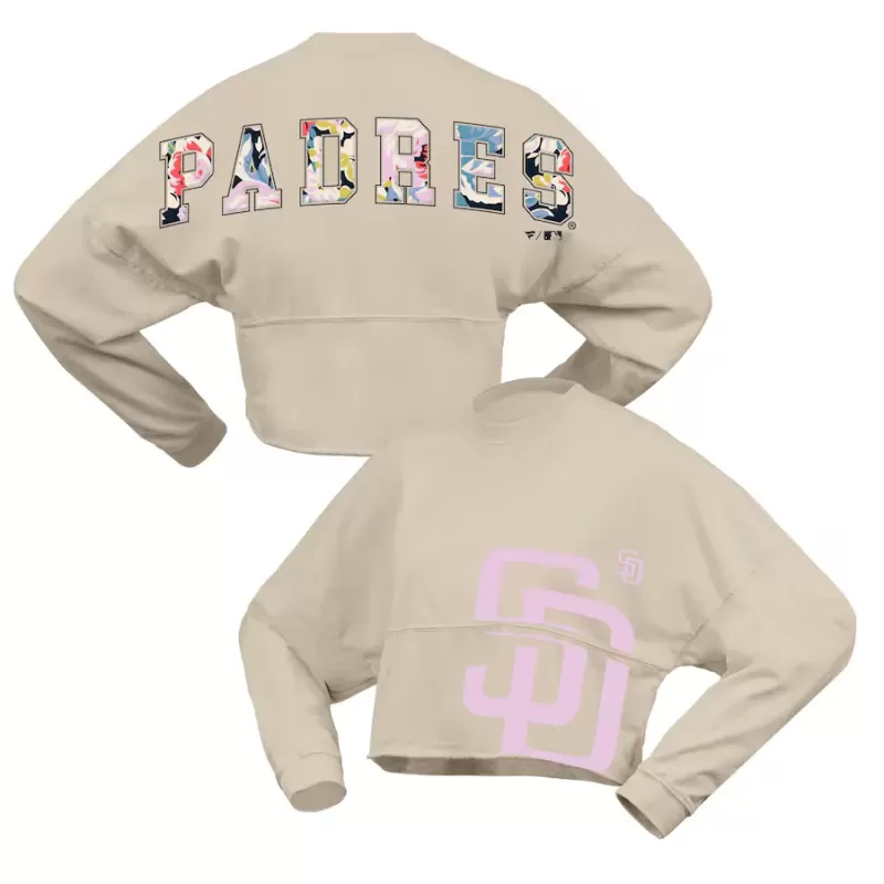 Women's San Diego Padres Fanatics Cream Floral Preppy Cropped Long Sleeve T-Shirt Women's San Diego Padres Fanatics Cream Floral Preppy Cropped Long Sleeve T-Shirt