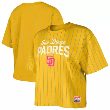 Women's San Diego Padres New Era Gold City Connect Multiplier Pinstripe Cropped T-Shirt Women's San Diego Padres New Era Gold City Connect Multiplier Pinstripe Cropped T-Shirt