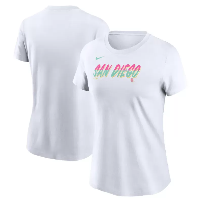 Women's San Diego Padres Nike White City Connect Wordmark T-Shirt Women's San Diego Padres Nike White City Connect Wordmark T-Shirt