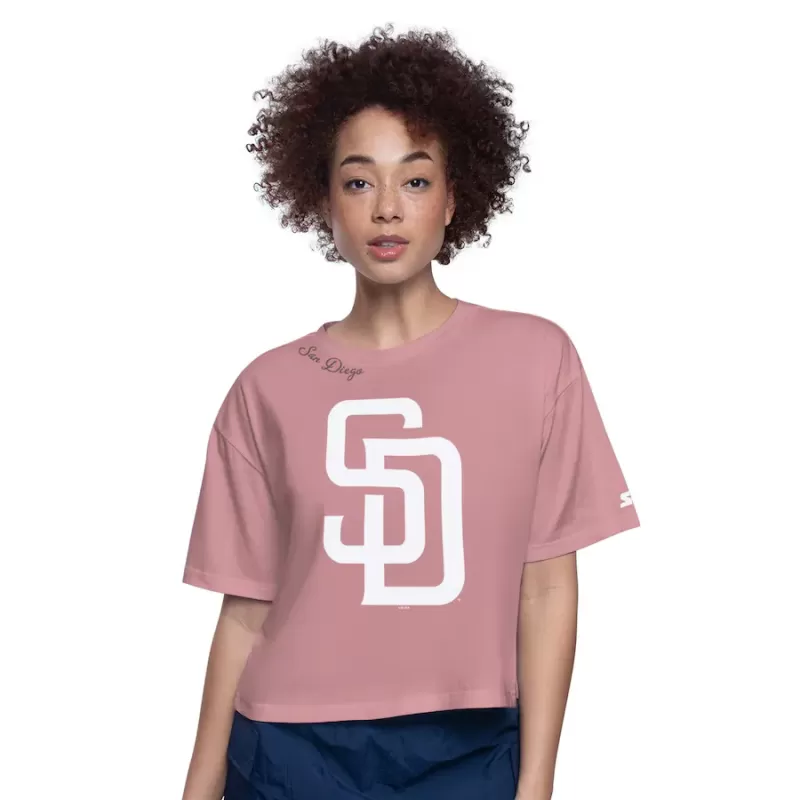 Women's San Diego Padres Starter Pink Play the Ball Boxy Cropped T-Shirt Women's San Diego Padres Starter Pink Play the Ball Boxy Cropped T-Shirt