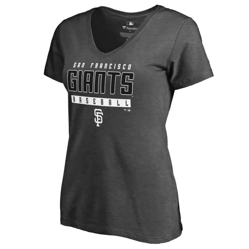 Women's San Francisco Giants Ash Charcoal Stack V-Neck T-Shirt Women's San Francisco Giants Ash Charcoal Stack V-Neck T-Shirt