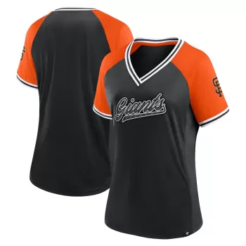 Women's San Francisco Giants Fanatics Black Glitz & Glam League Diva Raglan V-Neck T-Shirt