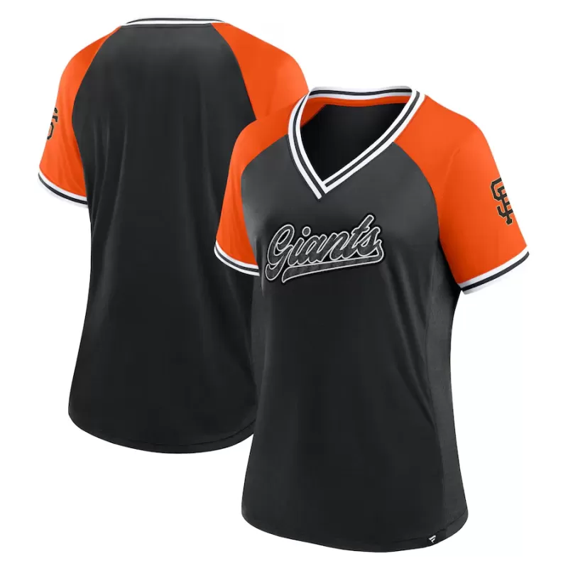 Women's San Francisco Giants Fanatics Black Glitz & Glam League Diva Raglan V-Neck T-Shirt