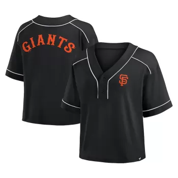 Women's San Francisco Giants Fanatics Black Oversized Champ Game Cropped V-Neck T-Shirt